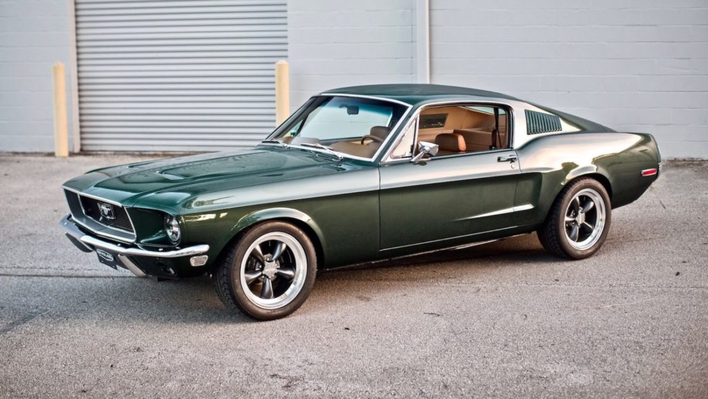 Bullitt Mustang features factory Dark Highland Green paint and stock black interior