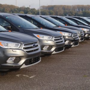 ford cars lined up in parking lot