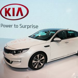 kia optima on display in kia showroom