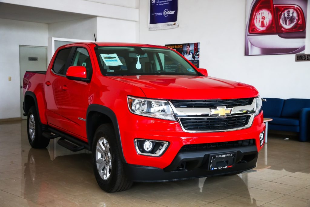 Red Chevrolet Colorado on display