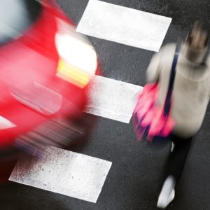 suv about to hit a pedestrian