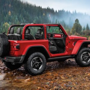 jeep wrangler parked in the wilderness