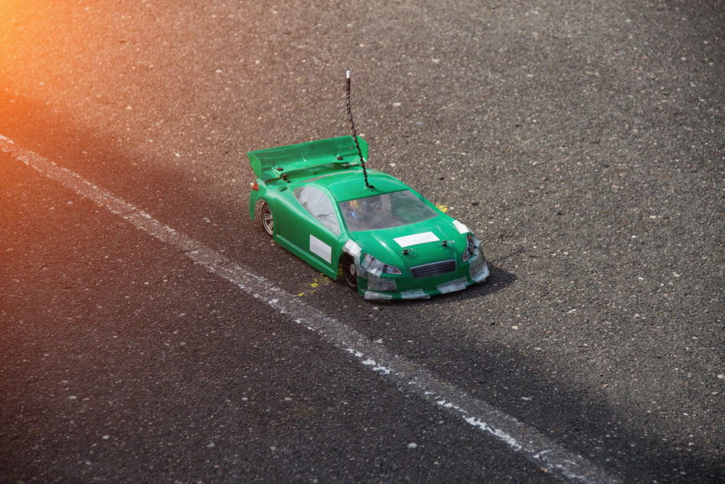 remote controlled car on gravel