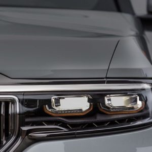 closeup of headlight of new jeep grand wagoneer