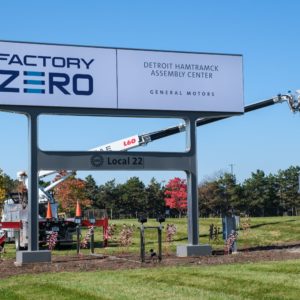 gm detroit hamtramck unveils factory zero sign