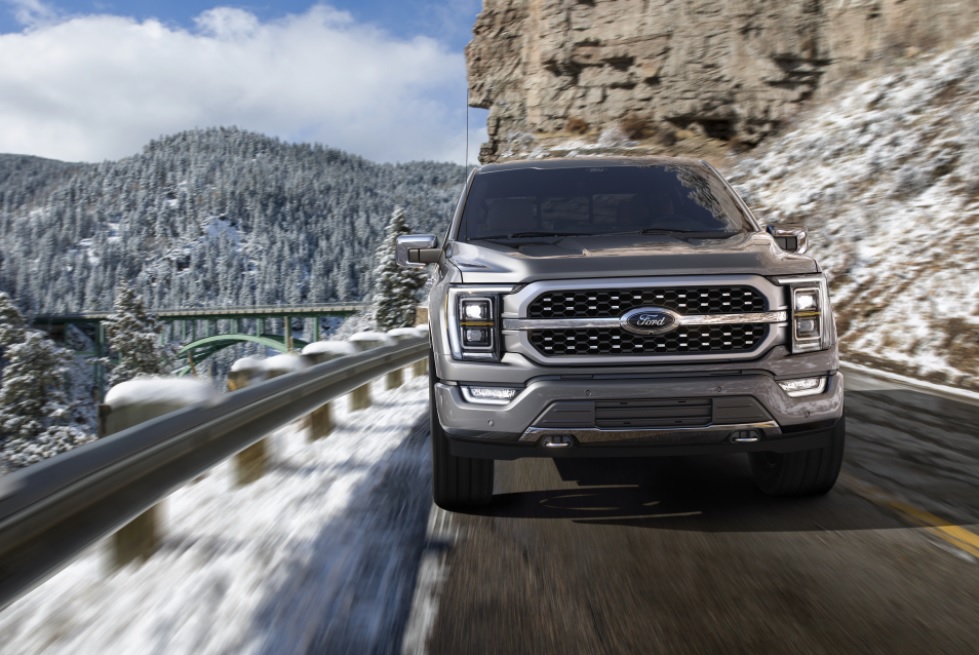 2021 ford f 150 on snowy road