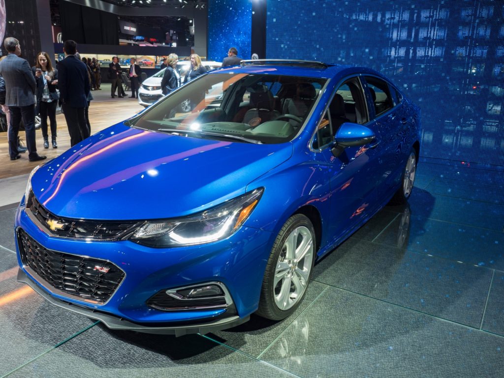 blue chevrolet cruze on display