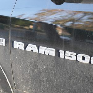 closeup of ram 1500 emblem