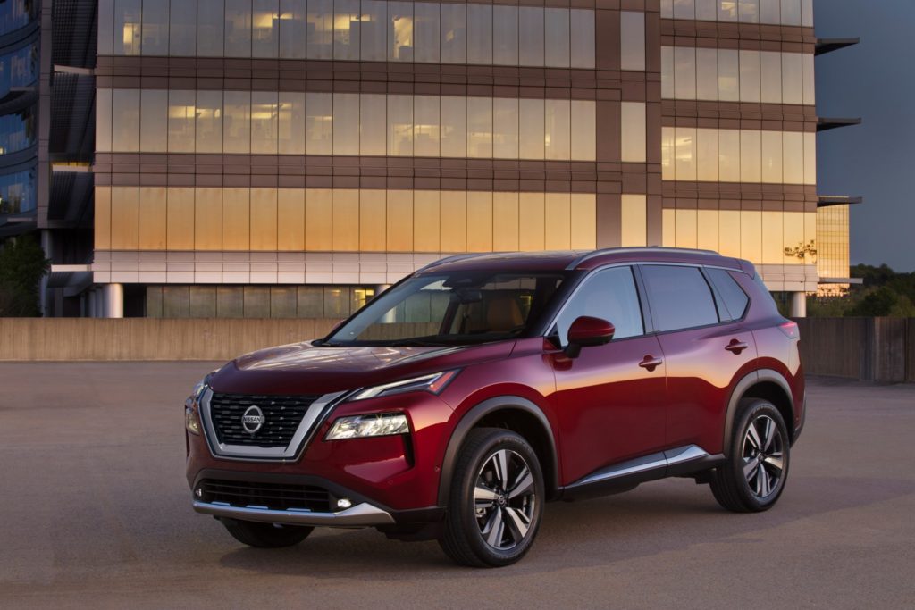 red 2021 nissan rogue parked outside