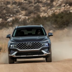 2021 hyundai santa fe on dusty road