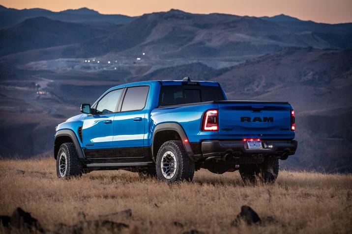 blue 2021 ram 1500 outdoors