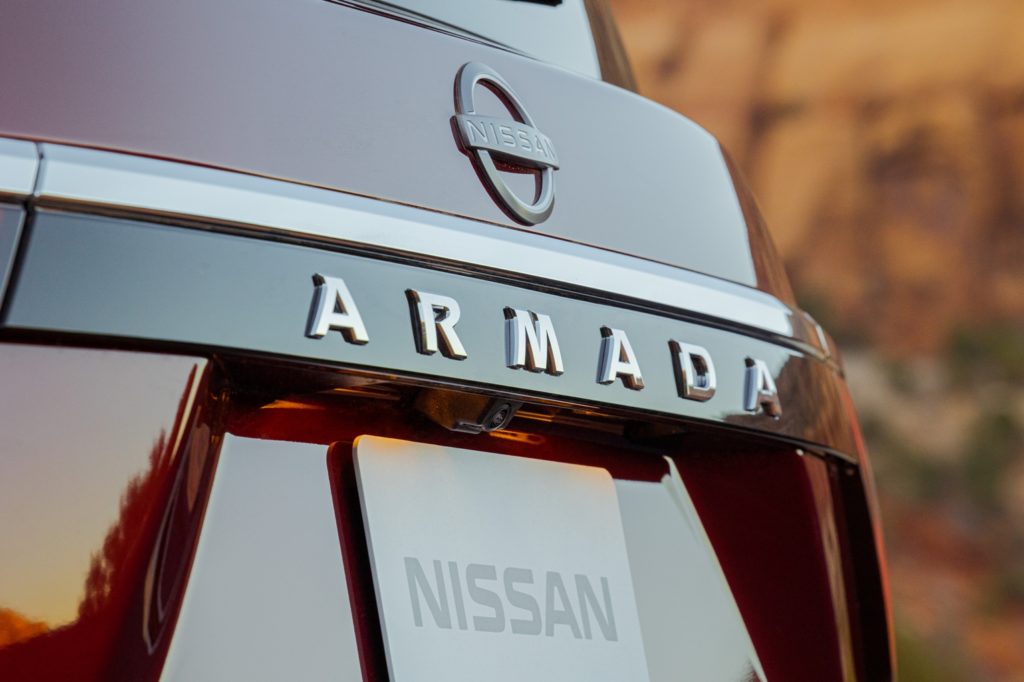 closeup of 2021 nissan armada emblem 1