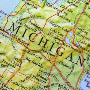 closeup of michigan geographical map