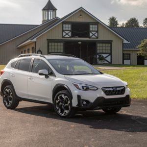 white 2021 subaru crosstrek parked oustide