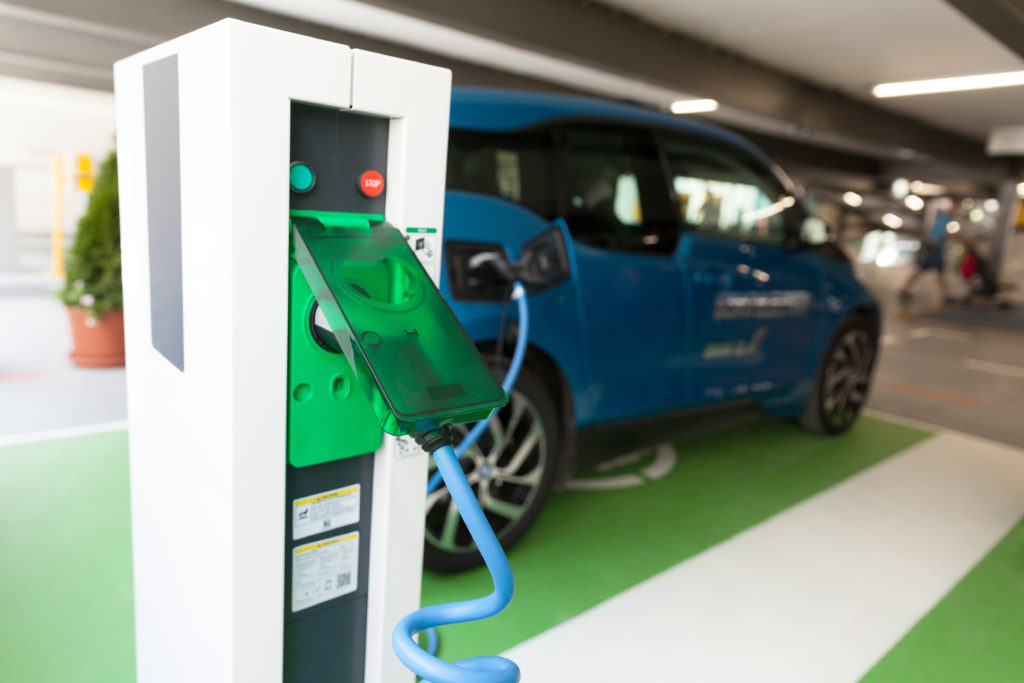 blue electric vehicle charging