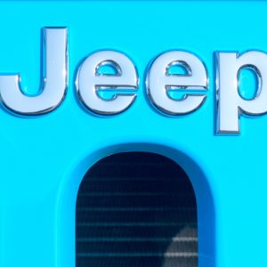 closeup of jee logo on wrangler grille