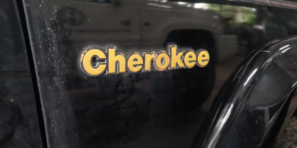 closeup of jeep cherokee emblem