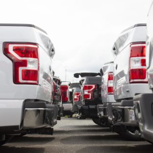 rear of ford trucks in parking lot