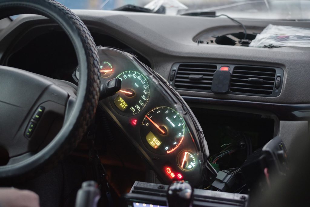 Disassembled car dashboard