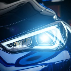 blue car with xenon lamp headlight