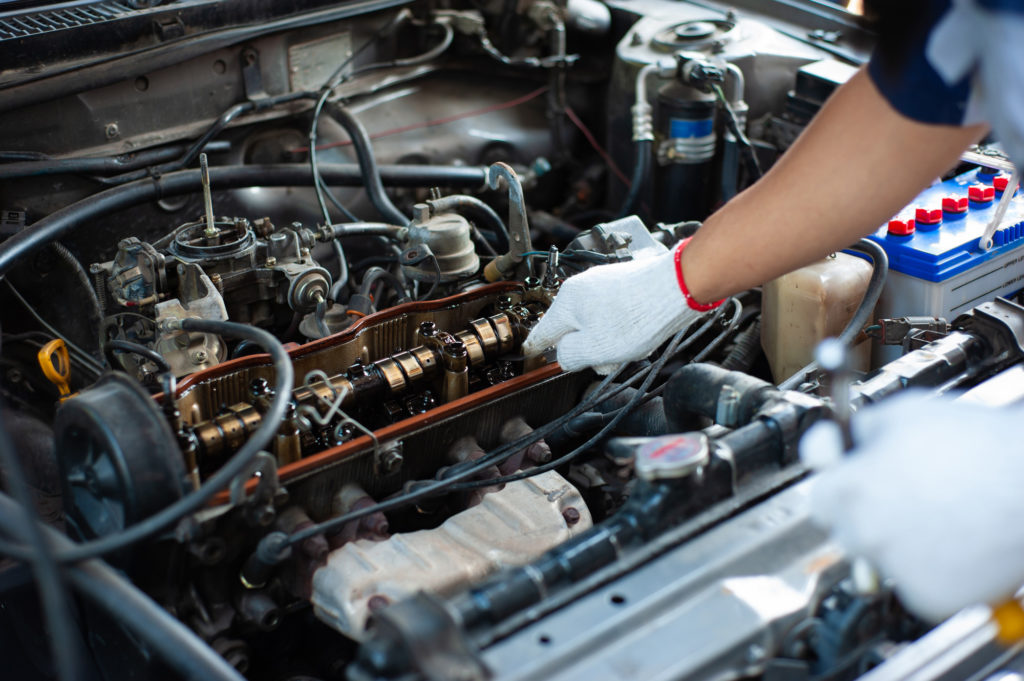 camshaft area inspection by mechanic