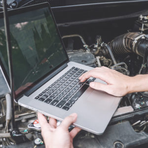 laptop and car engine