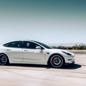 white tesla model 3