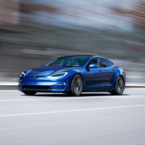 tesla model s blue color running