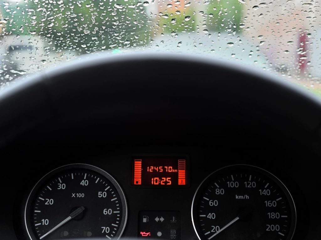 dashboard of a car showing odometer