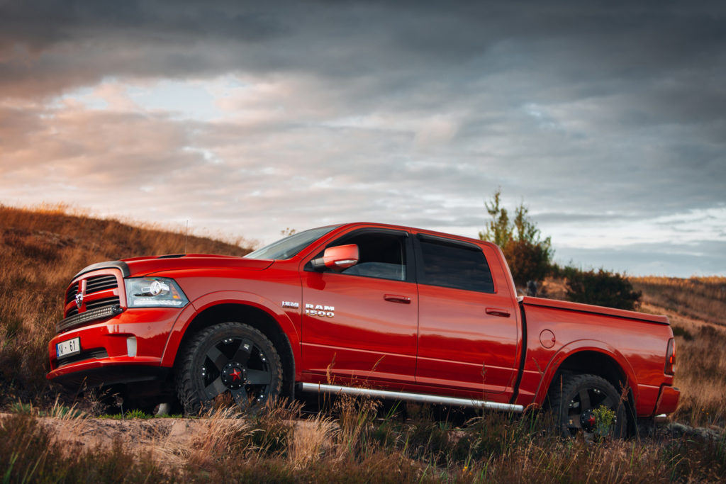 red pickup truck offroad