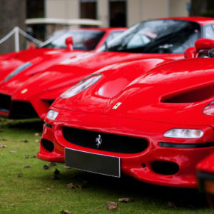 row of red ferrari cars