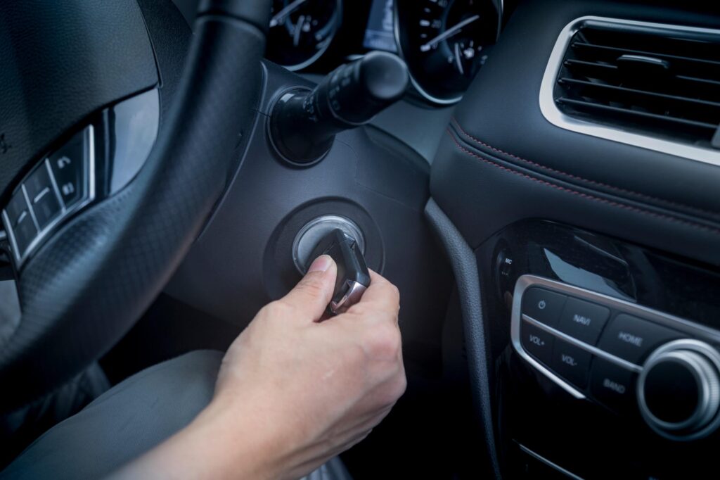 ignition switch of a car being turned on