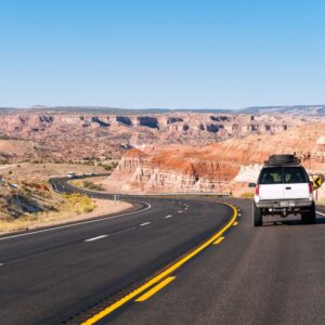 truck driving in a desert highway