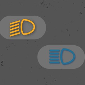 illuminated headlight and high beam indicator icons