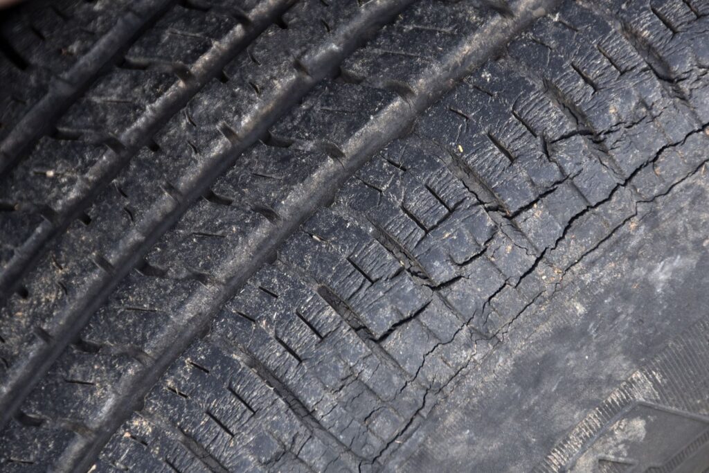 close up shot of a tire dry rot