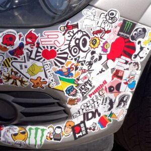 car bumper filled with stickers