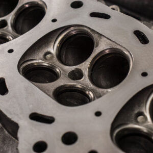 close up of polished engine cylinder head