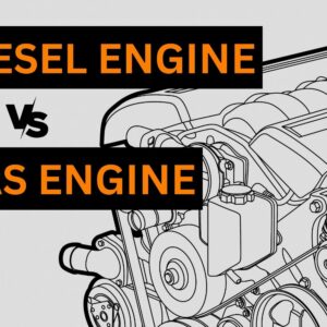 illustration of an engine with diesel engine vs gas engine texts