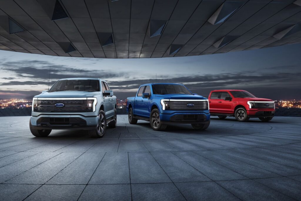 2022 ford f 150 lightning trims on display