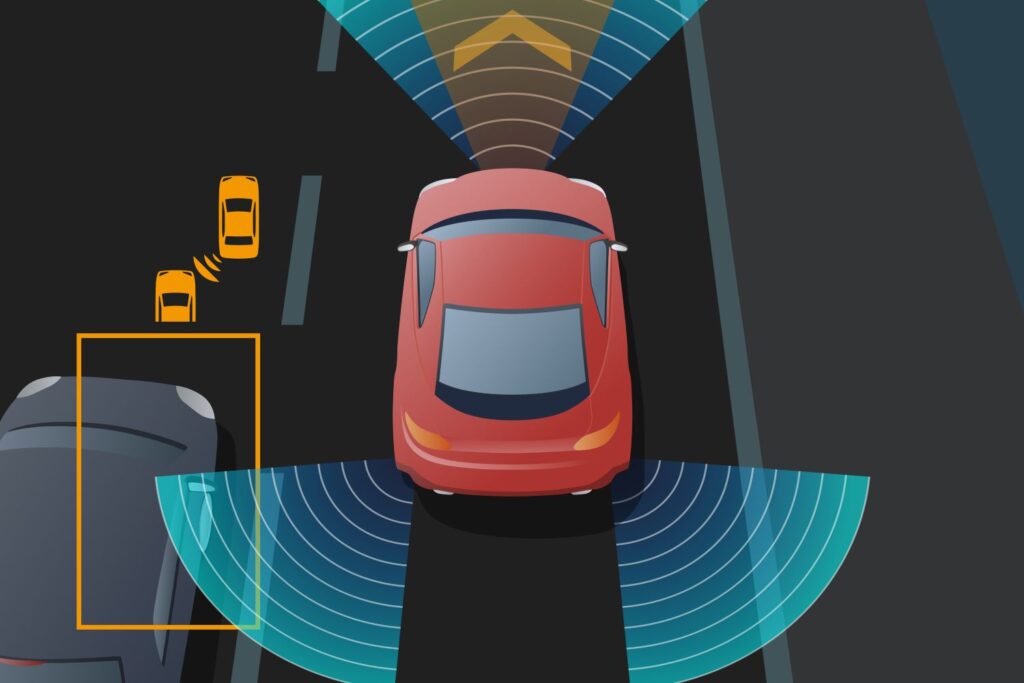 illustration of a blind spot detection in cars