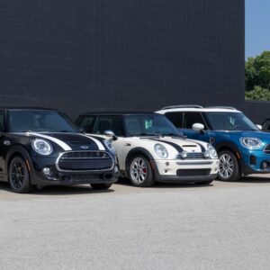 three parked mini hardtops