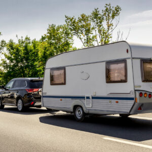 Caravan,Trailer,On,A,Freeway,Road.,Family,Vacation,Travel,,Holiday