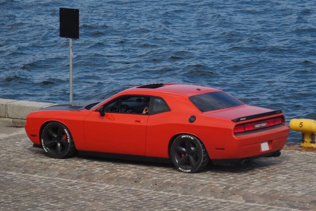 image of an orange 2008 dodge challenger srt