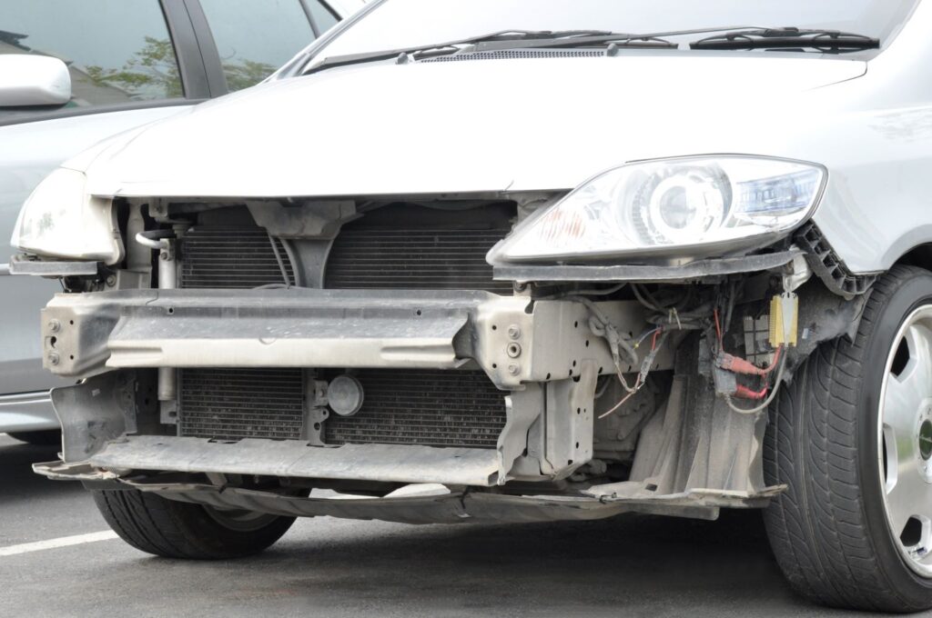 damaged frame of a car