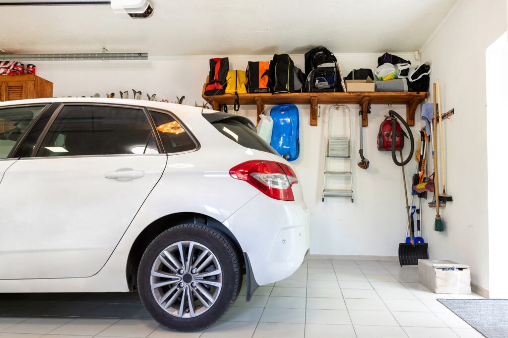 car garage with organized tools