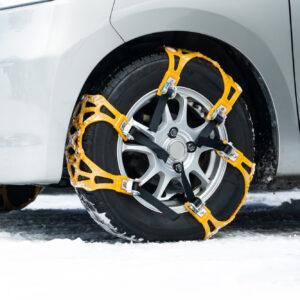 car tire with snow chains