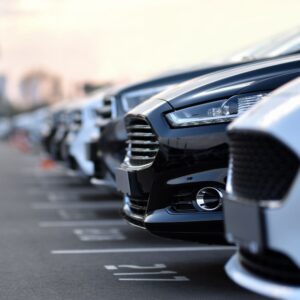 row of black and white cars