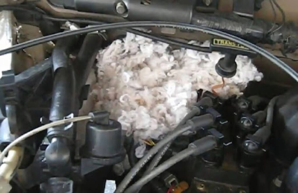 an image of cottons inside the engine bay