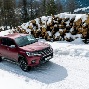 pickup truck with added weight for traction on snow