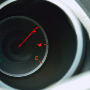 close up shot of a full fuel gauge